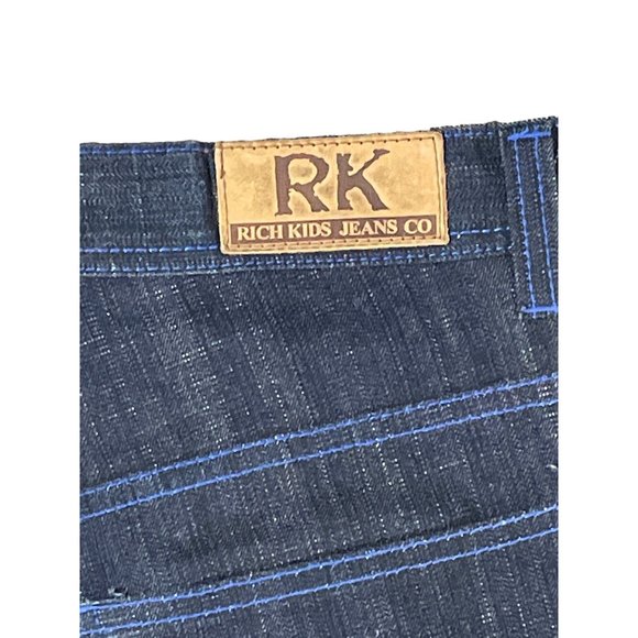 NWOT Rich Kids Dark Wash Blue Topstitching 38x32 Denim Jeans Hip Hop Wide Leg - Picture 10 of 11